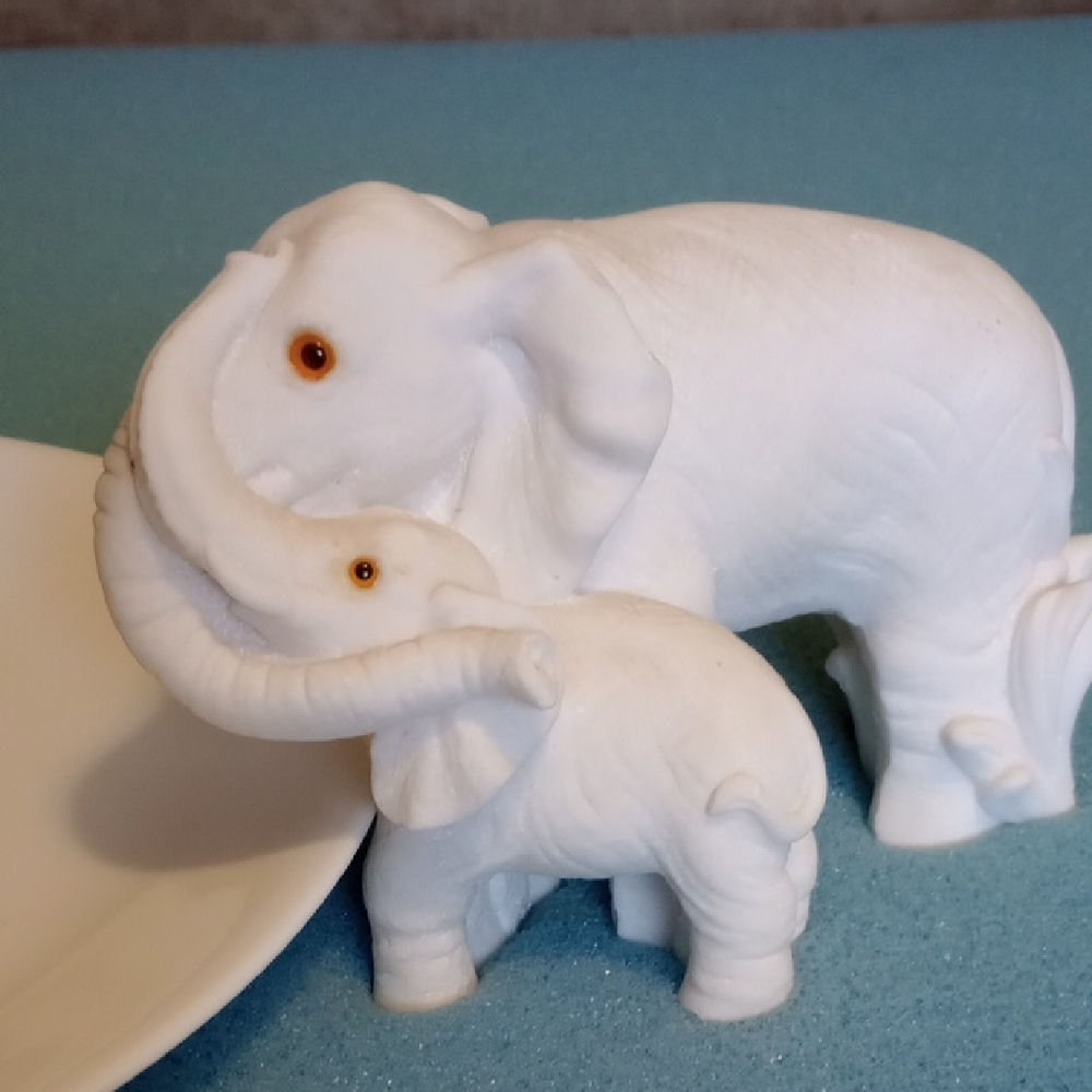 Carved Stone Elephant Mother And Baby